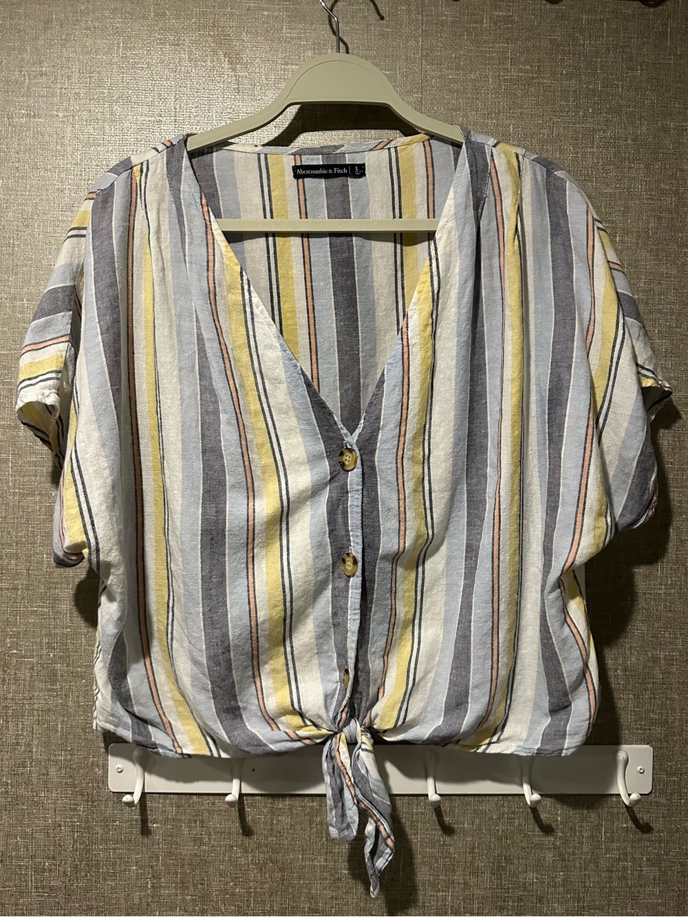 Abercrombie & Fitch Tie-Front Linen Top L